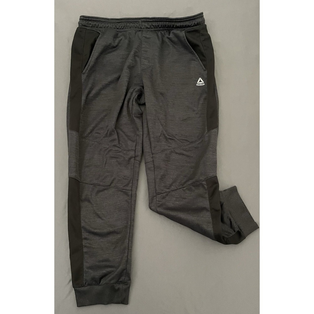 Reebok Jogger Sweatpants Mens Size XL Gray Black Activewear Pockets Fleece Lined
